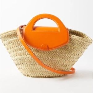Hereu Alequeria Straw Bag, Framed w/ Bright Orange Leather.